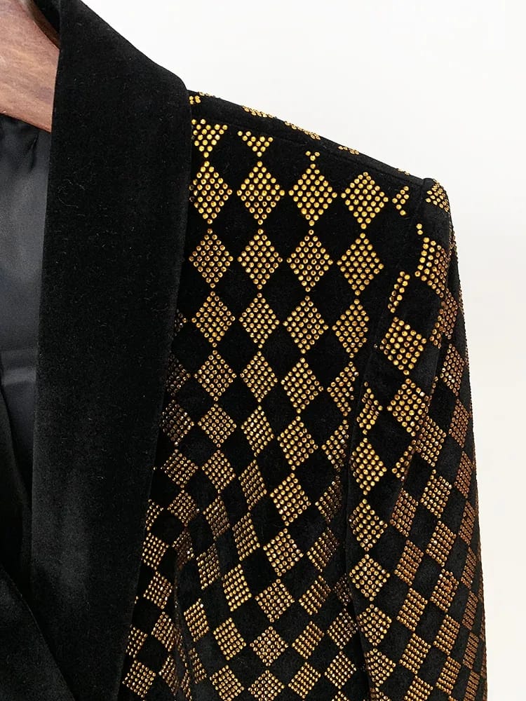 Blazer de terciopelo con diamantes a cuadros 