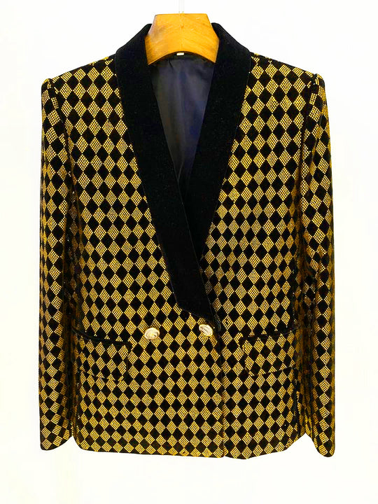 Blazer de terciopelo con diamantes a cuadros 