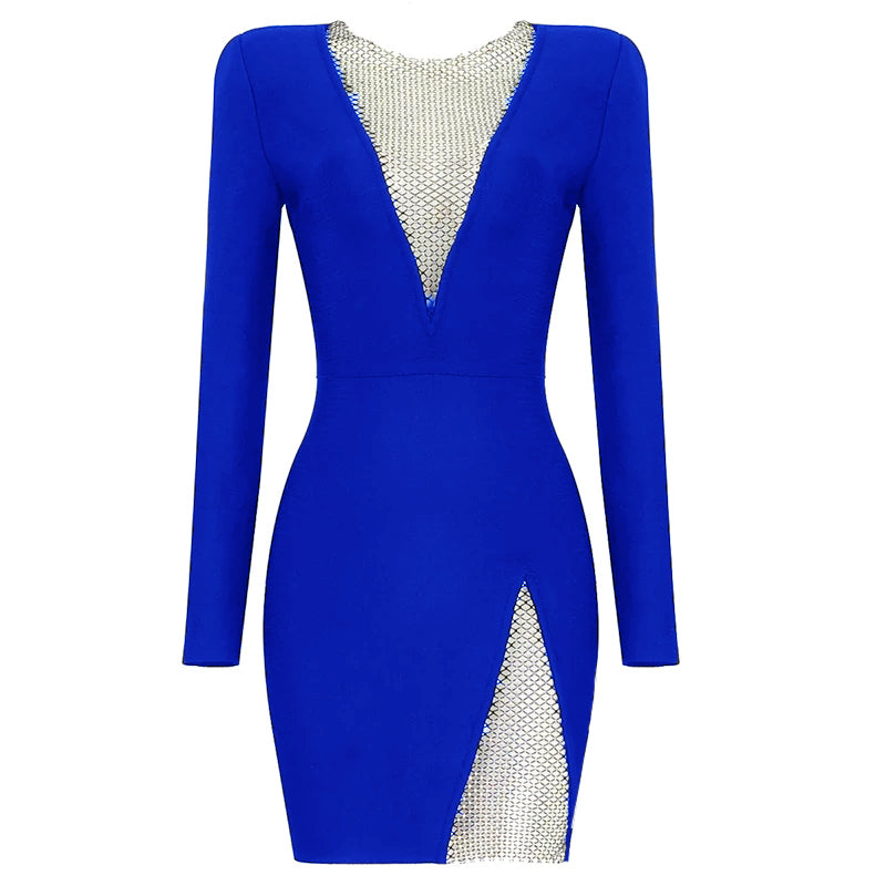 Multi-Stone Mini Bandage Dress - Long Sleeve