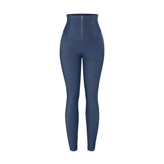 Mid-Rise Faux Denim Zipper Leggings