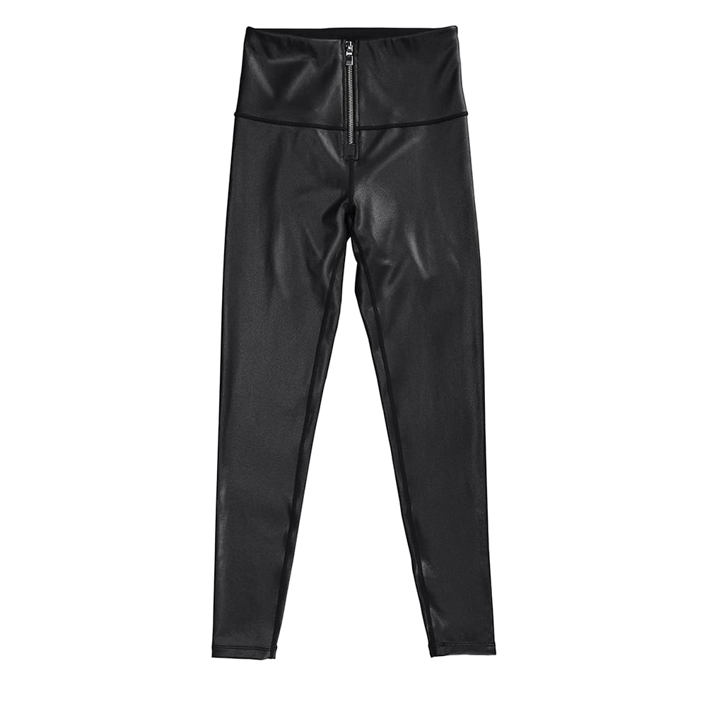 Mid-Rise Faux Leather Zipper Leggings