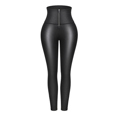 Mid-Rise Faux Leather Zipper Leggings