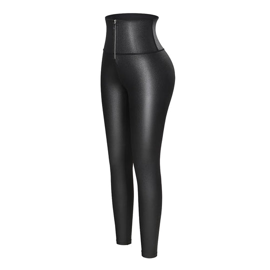 Faux Leather Mid-Rise Zipper Leggings