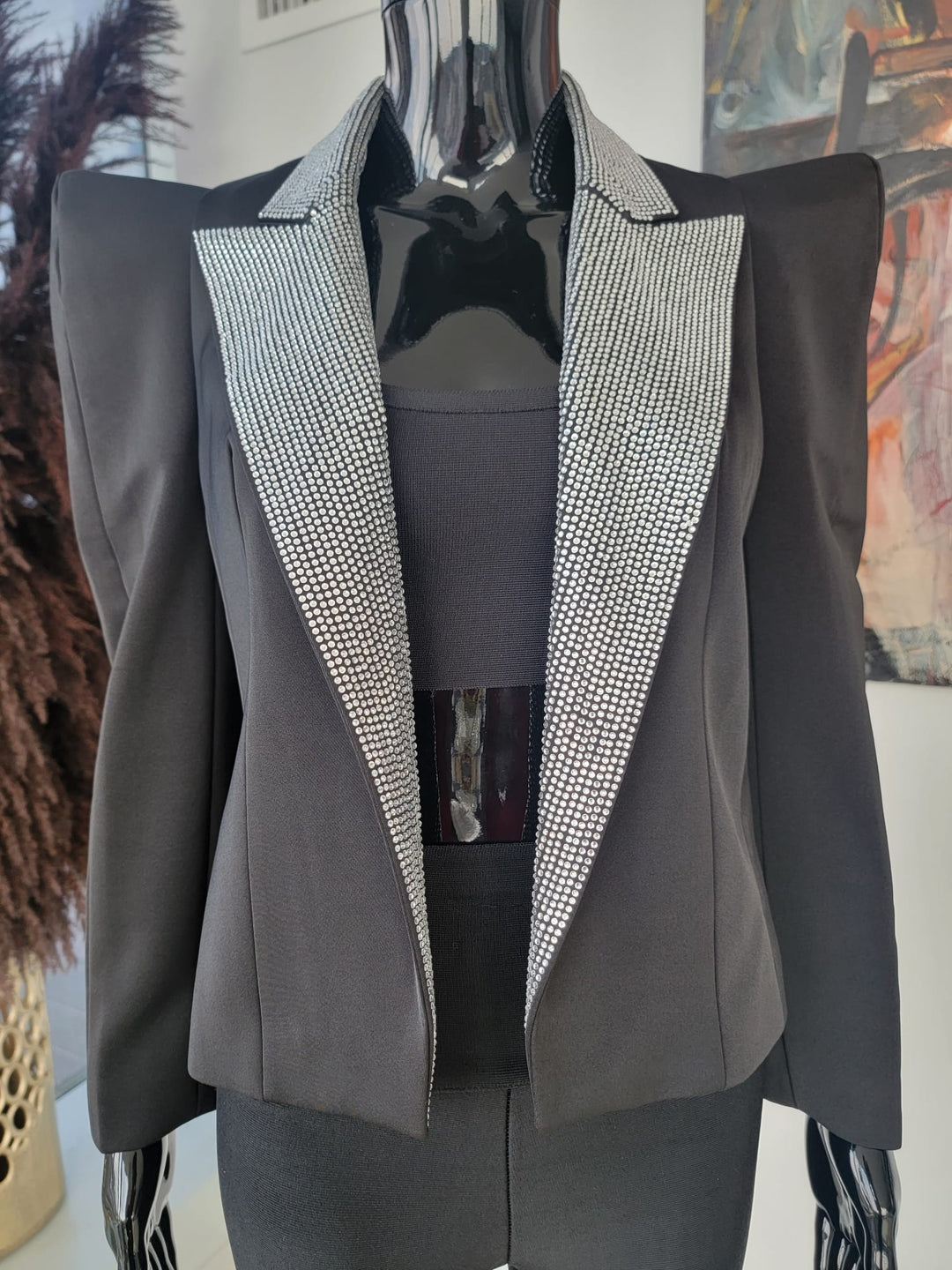 Blazer con hombros abullonados y diamantes de imitación 