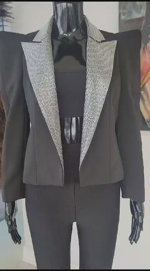 Blazer strassé à épaules bouffantes 