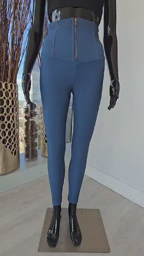 Mid-Rise Faux Denim Zipper Leggings