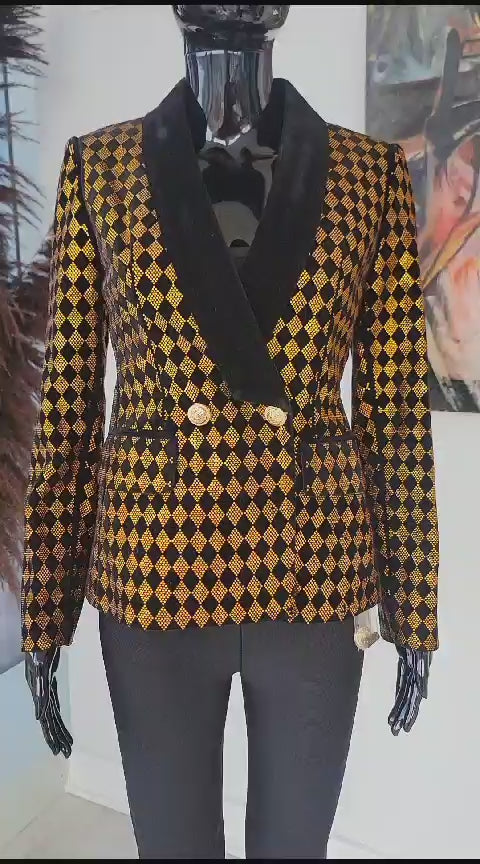 Blazer de terciopelo con diamantes a cuadros 