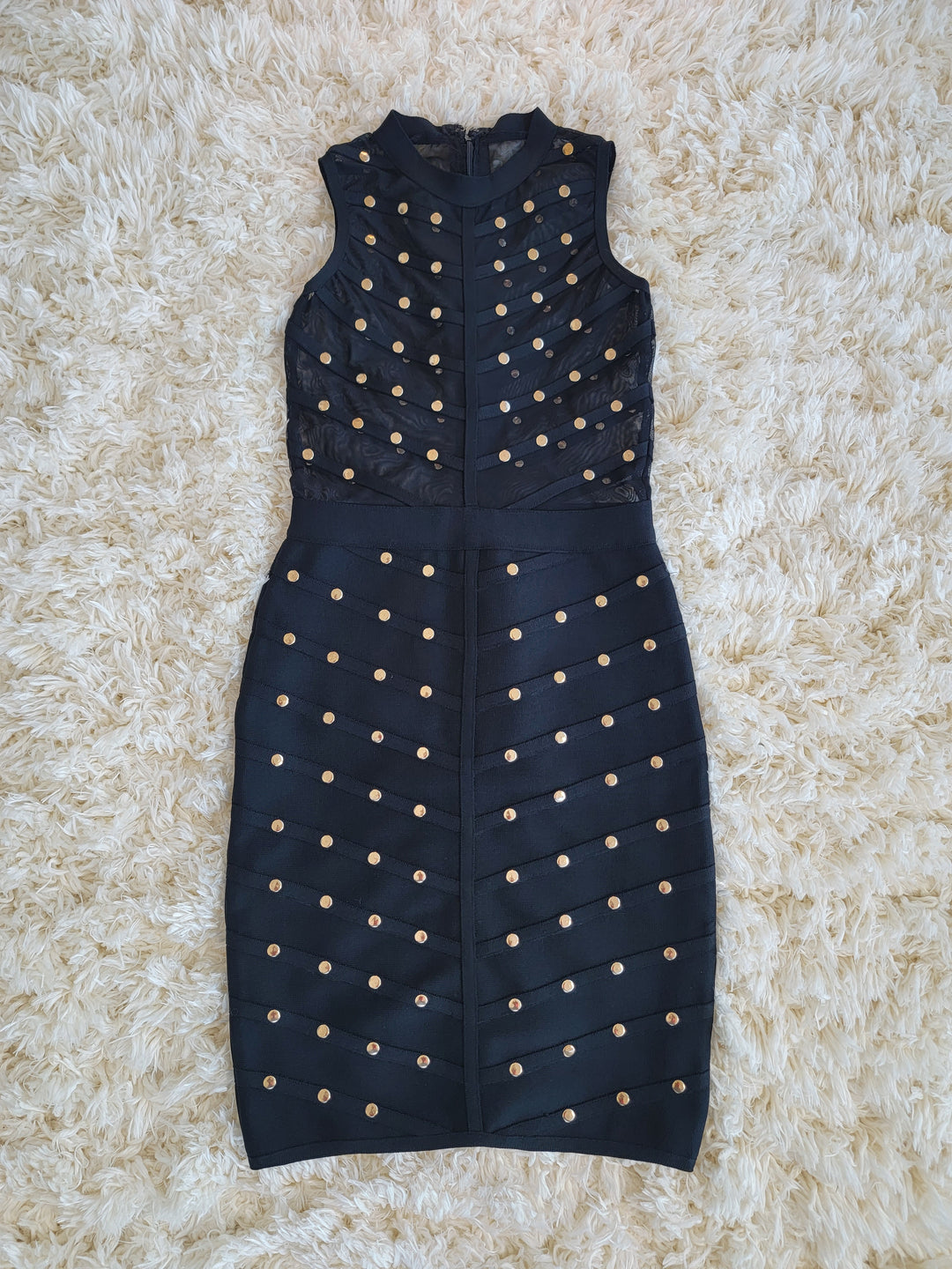 Sleeveless Gold Studded Bandage Dress