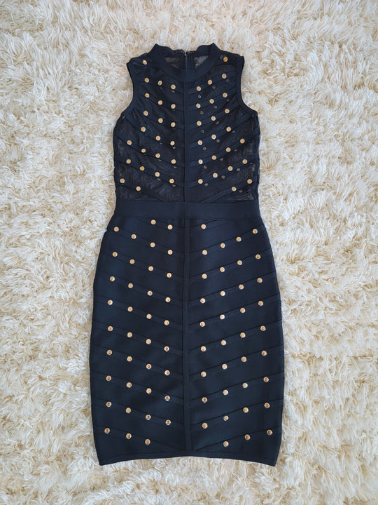 Sleeveless Gold Studded Bandage Dress