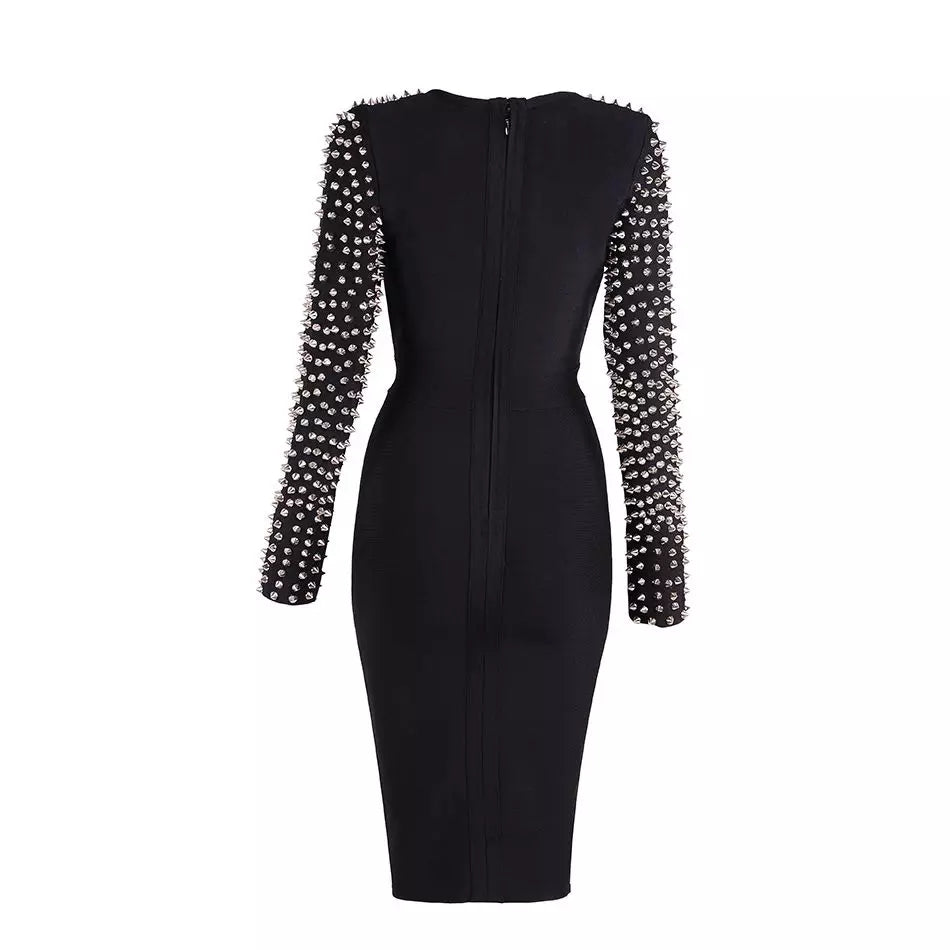 Studded V-Neck Bandage Dress