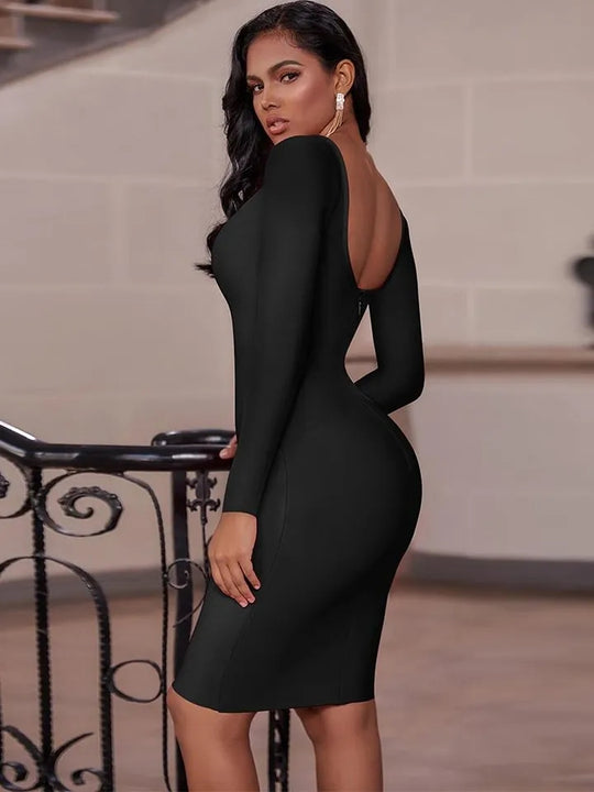 Scoop Neck Long Sleeve Bandage Dress (Auction)