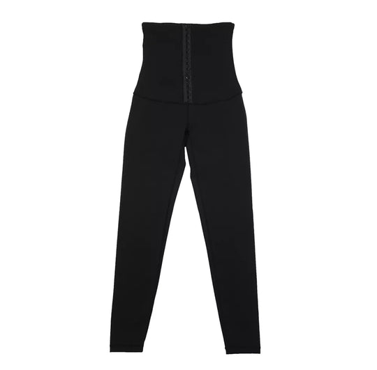 Leggings con corsé de doble altura y ajuste delgado (negro)