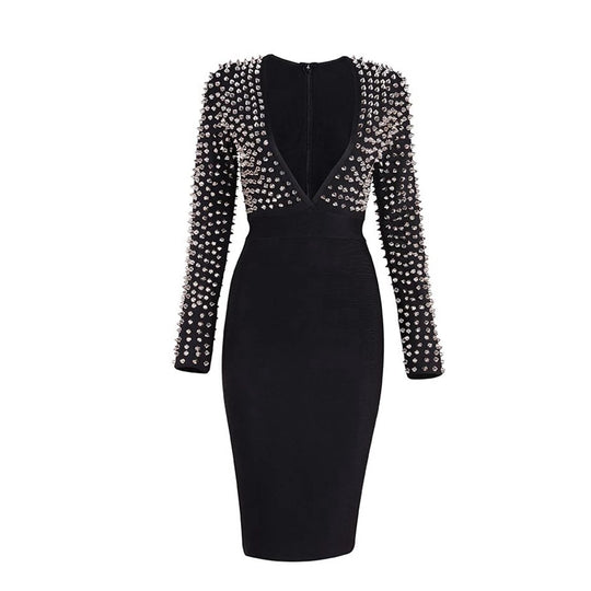 Studded V-Neck Bandage Dress